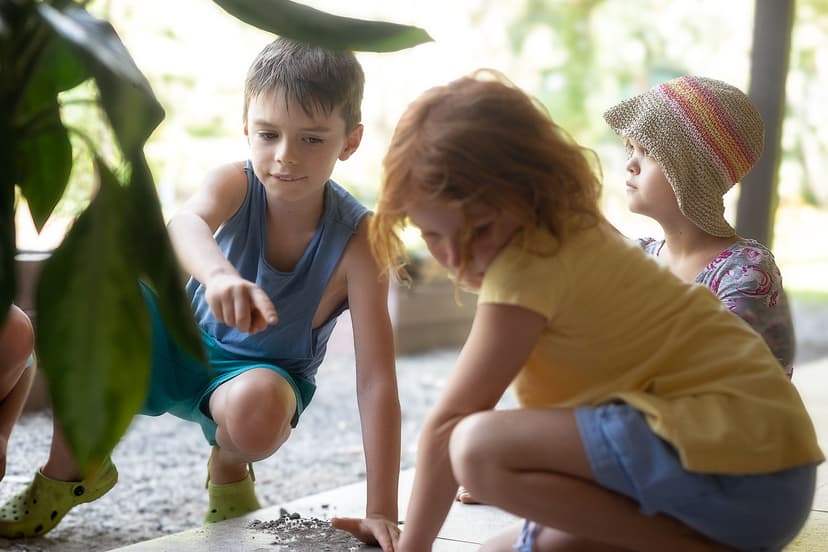 Children exploring together on the patio
