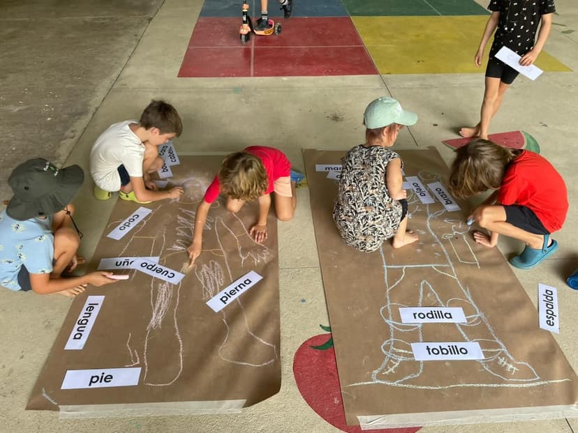 Spanish body parts lesson on the floor