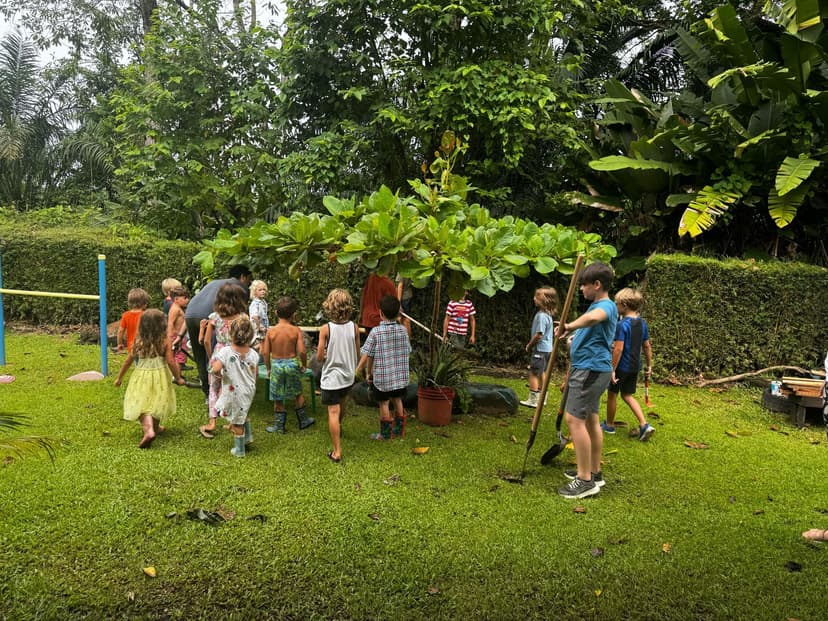 Group walk through the garden
